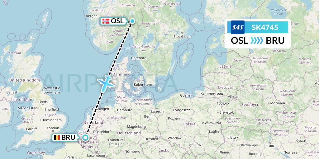 SK4745 SAS Flight Map: Oslo to Brussels