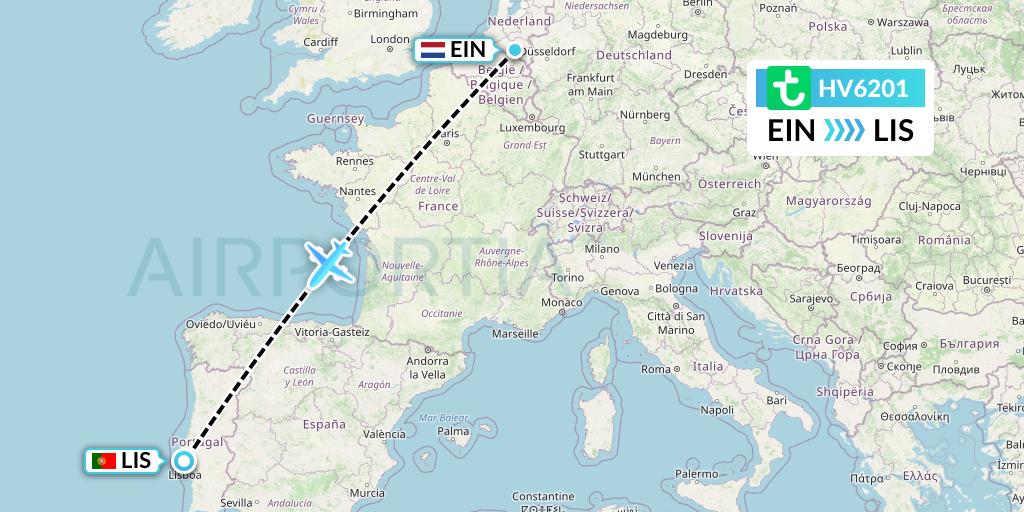 HV6201 Transavia Flight Map: Eindhoven to Lisbon