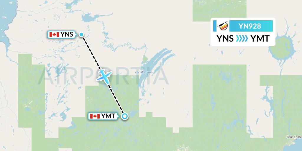 YN928 Air Creebec Flight Map: Nemiscau to Chibougamau
