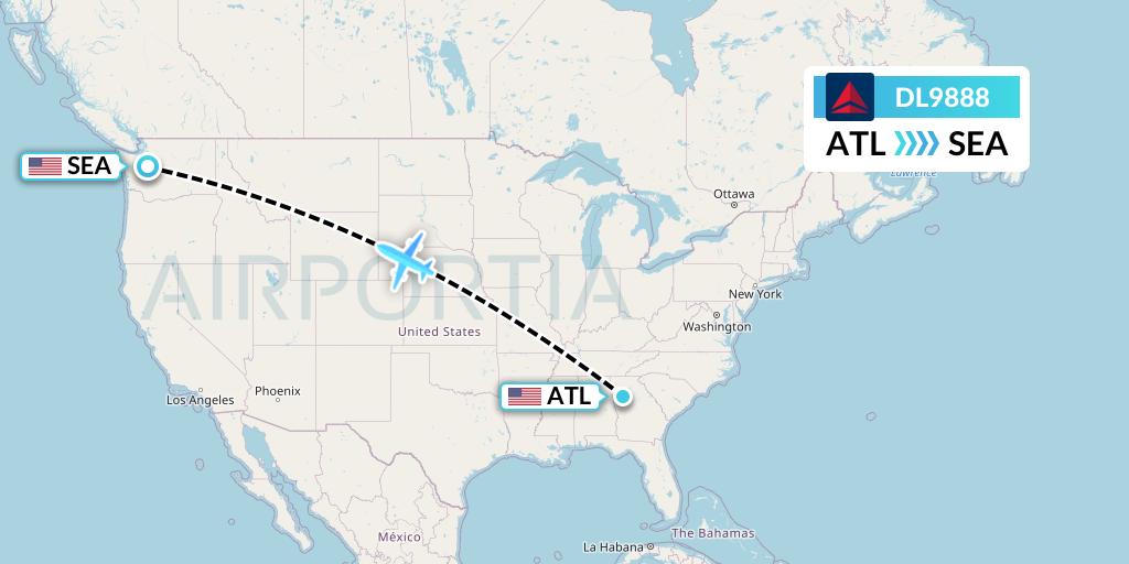 DL9888 Delta Air Lines Flight Map: Atlanta to Seattle