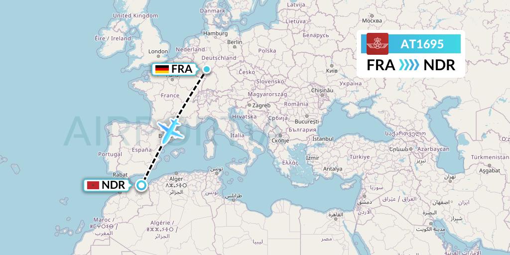 AT1695 Royal Air Maroc Flight Map: Frankfurt to Nador