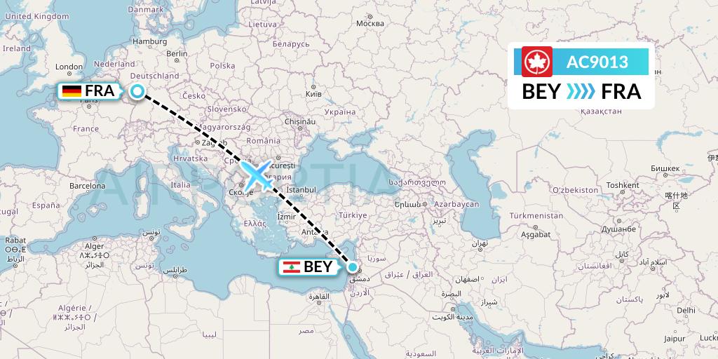AC9013 Air Canada Flight Map: Beirut to Frankfurt