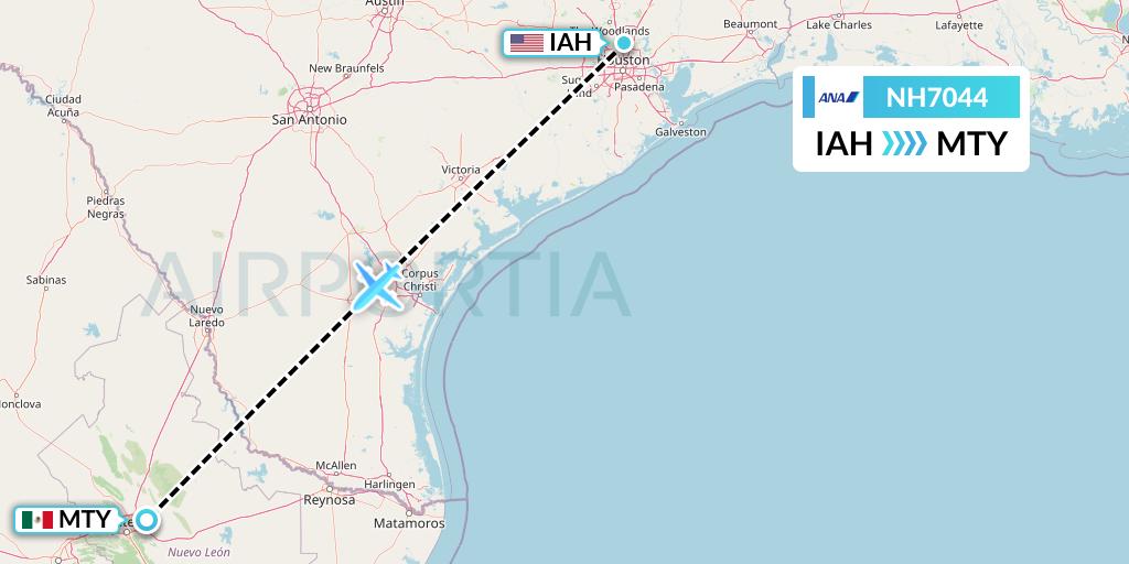 NH7044 All Nippon Airways Flight Map: Houston to Monterrey