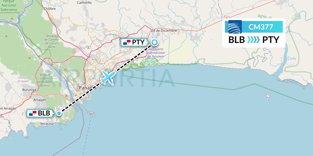 CM377 Copa Airlines Flight Map: Balboa to Panama City