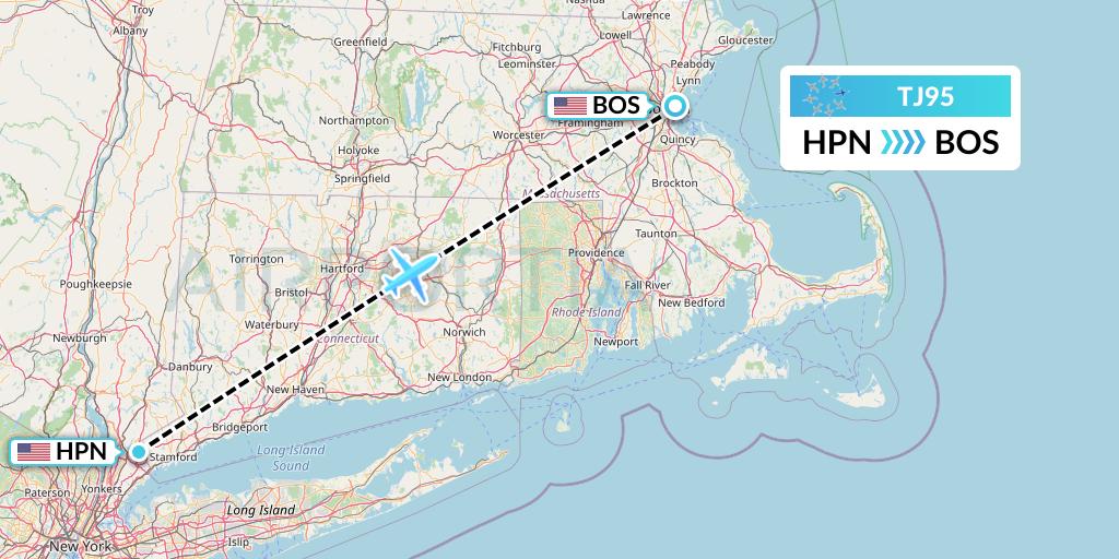 TJ95 Tradewind Aviation Flight Map: White Plains to Boston