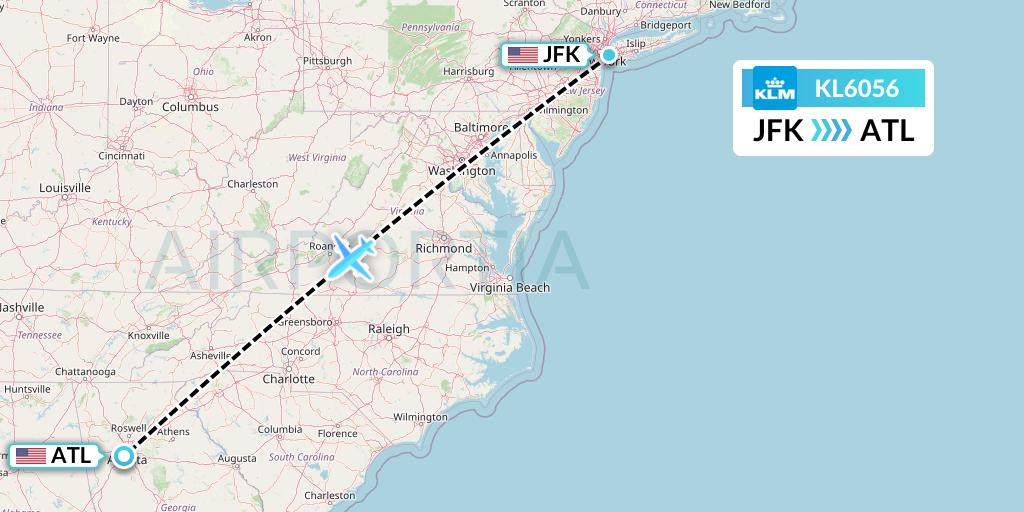 KL6056 KLM Flight Map: New York to Atlanta