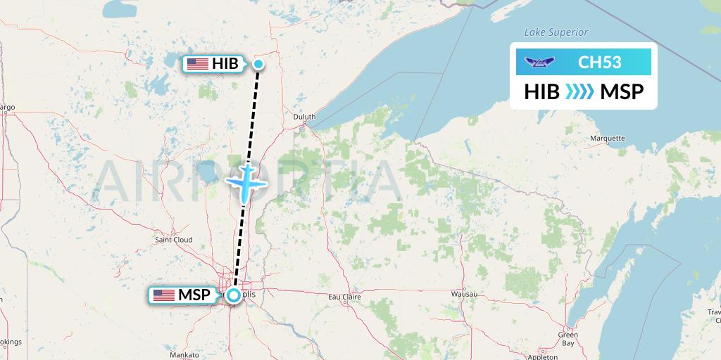 CH53 Bemidji Airlines Flight Map: Hibbing to Minneapolis