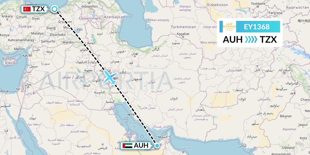 EY1368 Etihad Airways Flight Map: Abu Dhabi to Trabzon