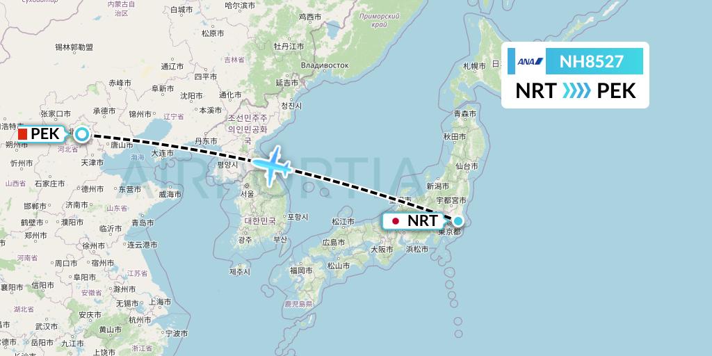 NH8527 All Nippon Airways Flight Map: Tokyo to Beijing