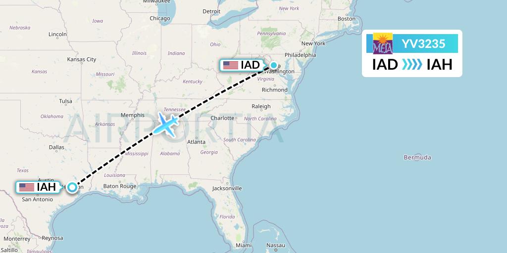 YV3235 Mesa Airlines Flight Map: Washington to Houston