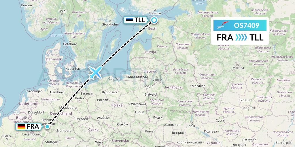 OS7409 Austrian Airlines Flight Map: Frankfurt to Tallinn