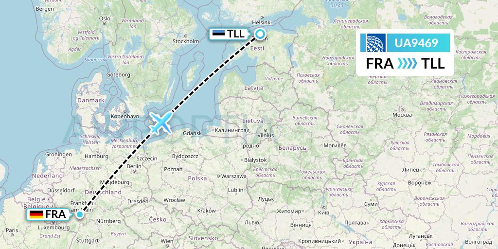 UA9469 United Airlines Flight Map: Frankfurt to Tallinn