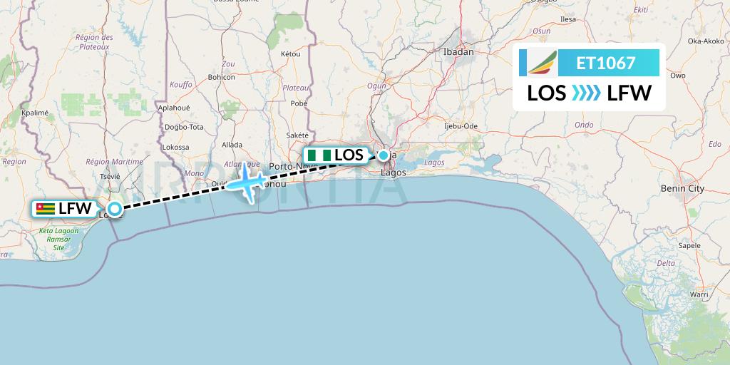 ET1067 Ethiopian Airlines Flight Map: Lagos to Lome