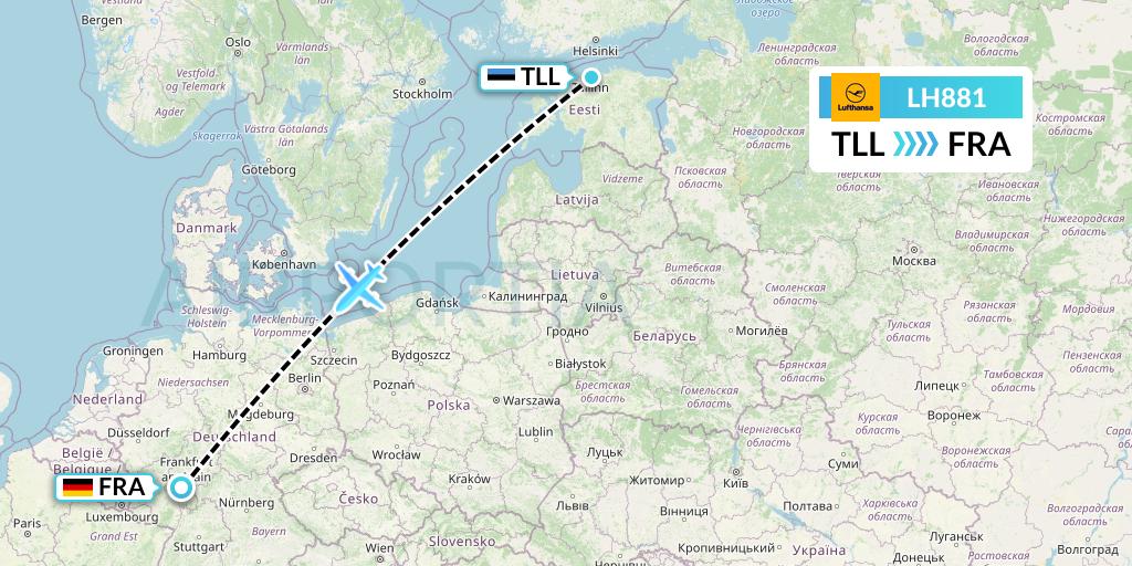 LH881 Lufthansa Flight Map: Tallinn to Frankfurt