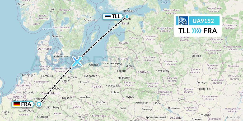 UA9152 United Airlines Flight Map: Tallinn to Frankfurt