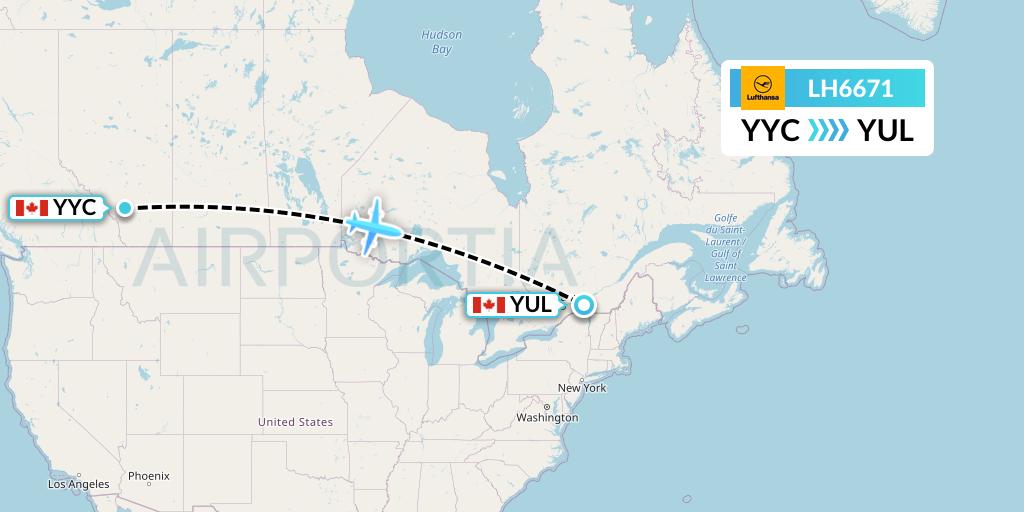 LH6671 Lufthansa Flight Map: Calgary to Montreal