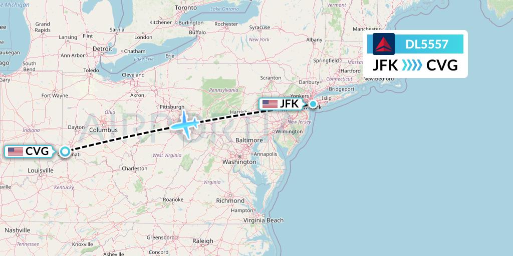 DL5557 Delta Air Lines Flight Map: New York to Cincinnati
