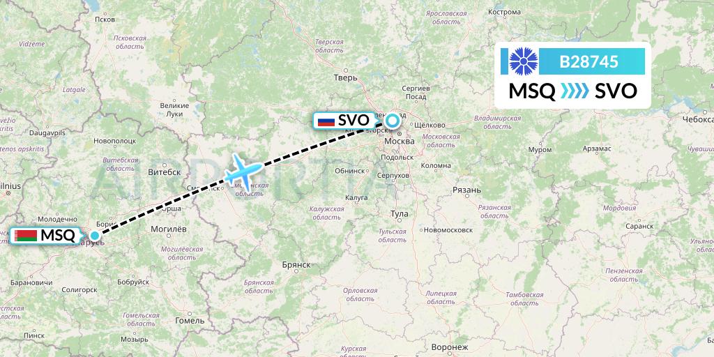 B28745 Belavia Flight Map: Minsk to Moscow