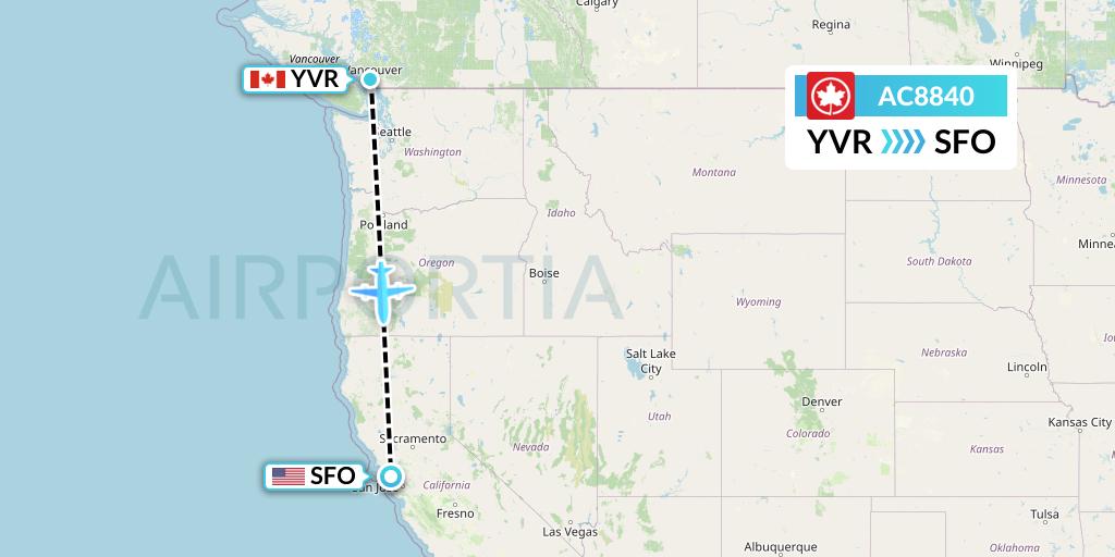AC8840 Air Canada Flight Map: Vancouver to San Francisco
