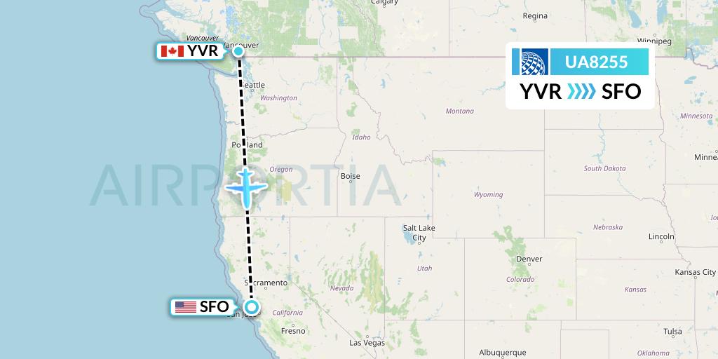 UA8255 United Airlines Flight Map: Vancouver to San Francisco