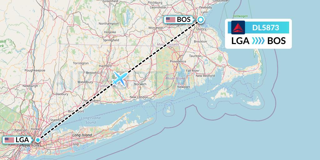 DL5873 Delta Air Lines Flight Map: New York to Boston
