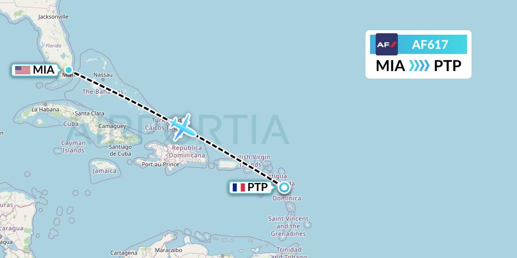 AF617 Air France Flight Map: Miami to Pointe-a-Pitre