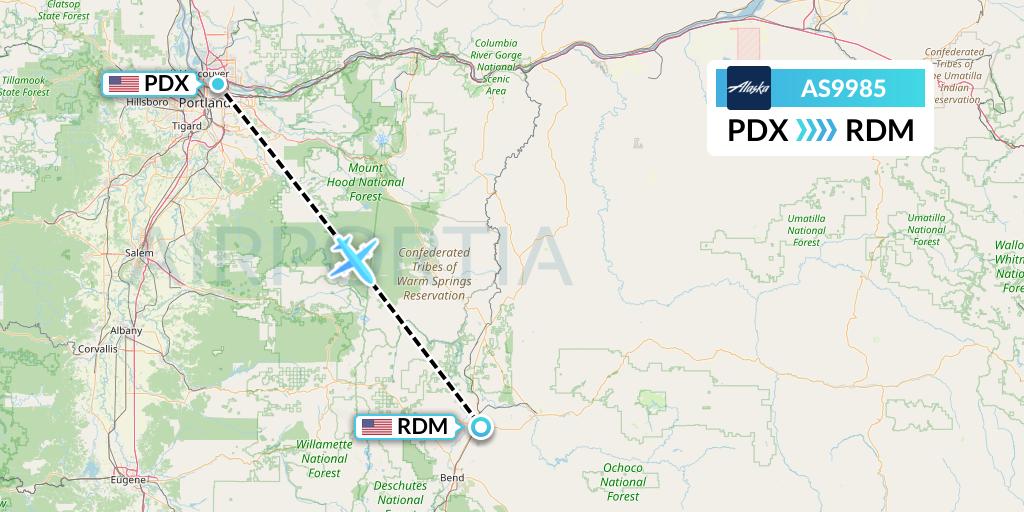 AS9985 Alaska Airlines Flight Map: Portland to Redmond
