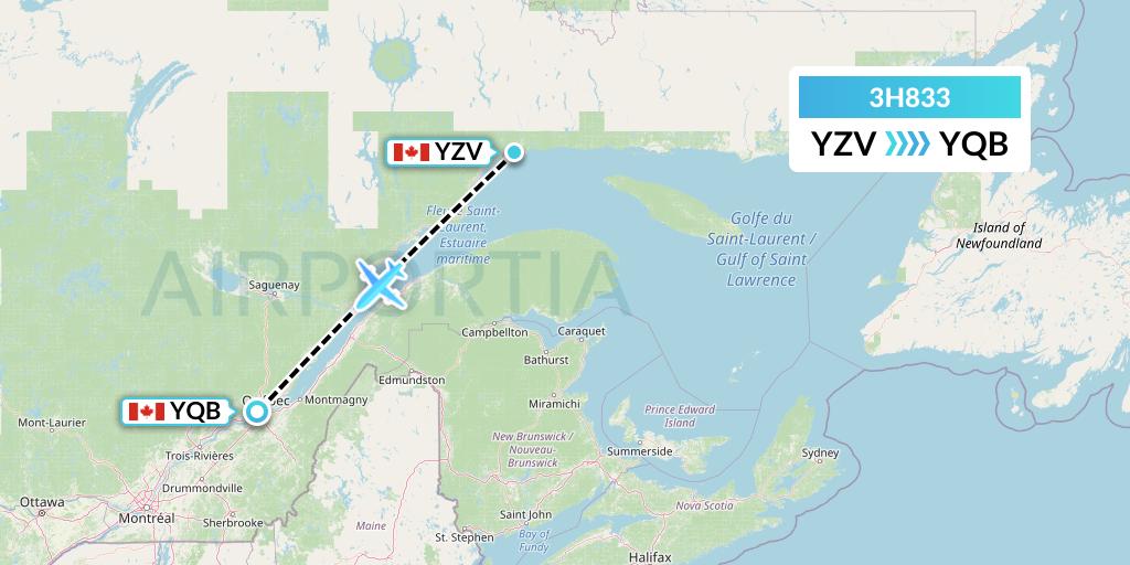3H833 Air Inuit Flight Map: Sept-Iles to Quebec