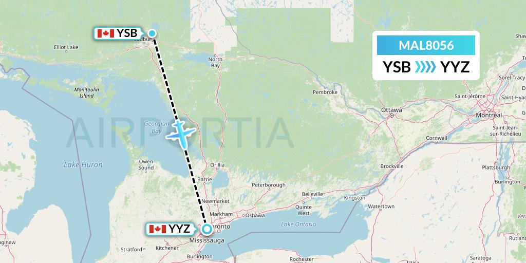MAL8056 Morningstar Air Express Flight Map: Sudbury to Toronto