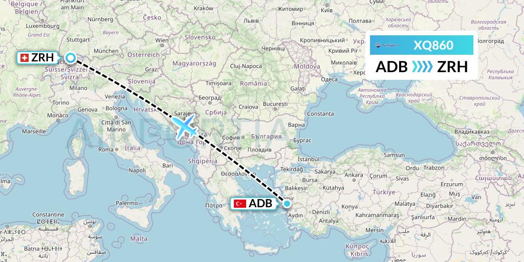 XQ860 SunExpress Flight Map: Izmir to Zurich