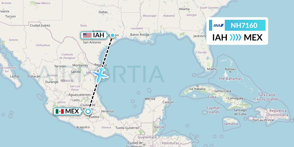 NH7160 All Nippon Airways Flight Map: Houston to Mexico City