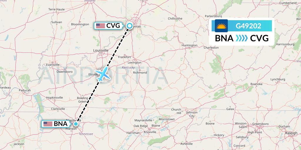 G49202 Allegiant Air Flight Map: Nashville to Cincinnati