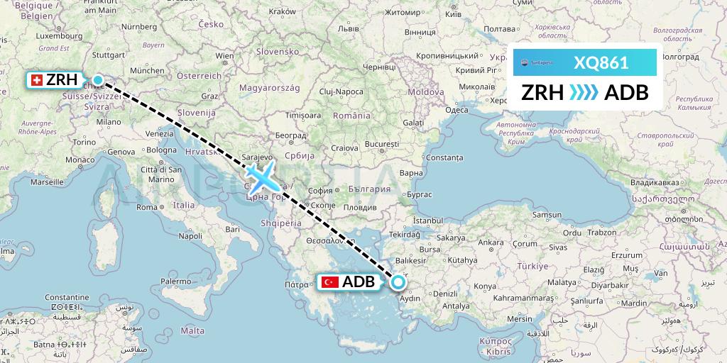 XQ861 SunExpress Flight Map: Zurich to Izmir