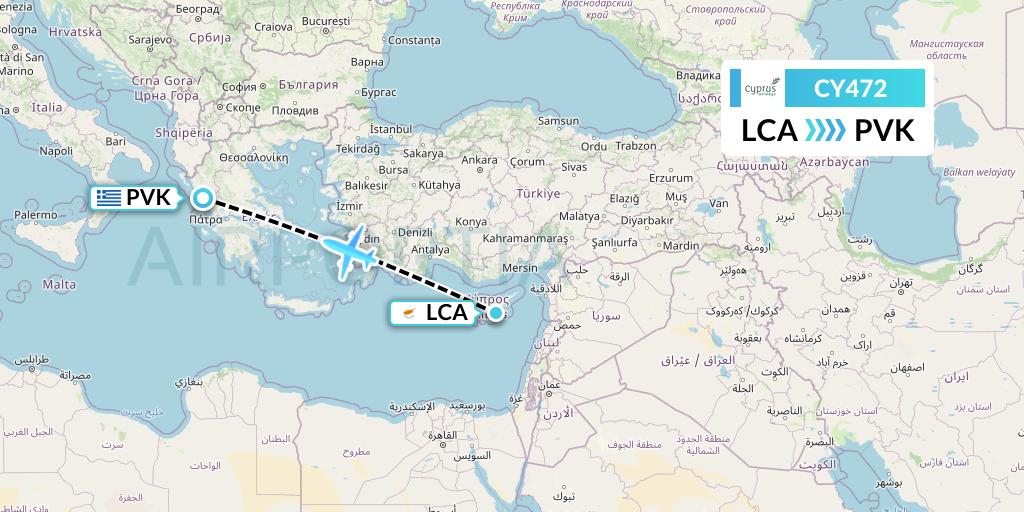 CY472 Cyprus Airways Flight Map: Larnaca to Preveza