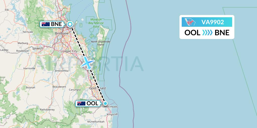 VA9902 Virgin Australia Flight Map: Gold Coast to Brisbane