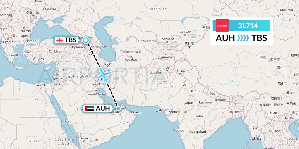 3L714 Air Arabia Abu Dhabi Flight Map: Abu Dhabi to Tbilisi