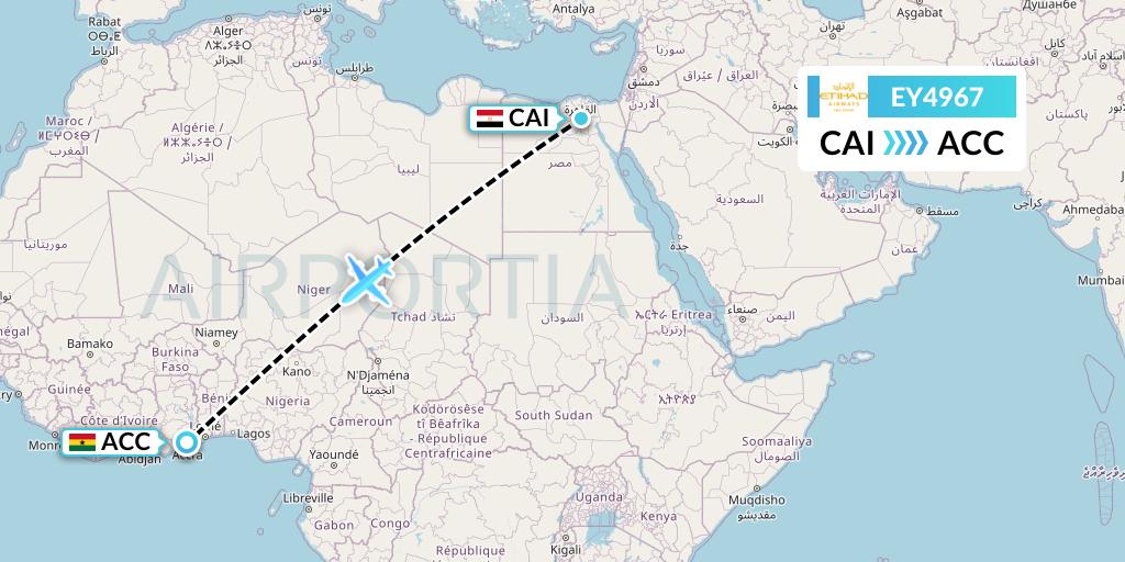 EY4967 Etihad Airways Flight Map: Cairo to Accra