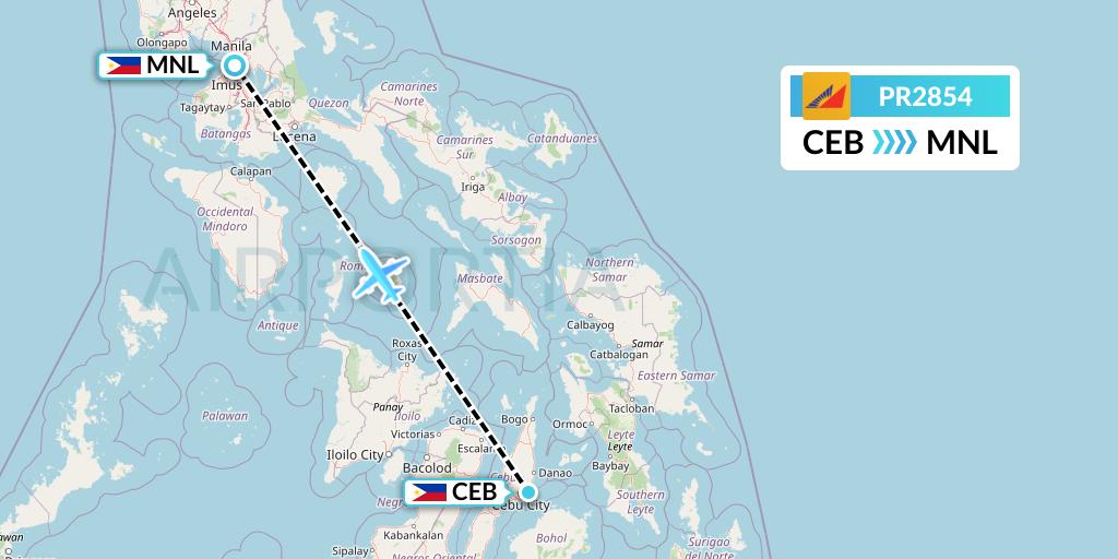 PR2854 Philippine Airlines Flight Map: Cebu to Manila