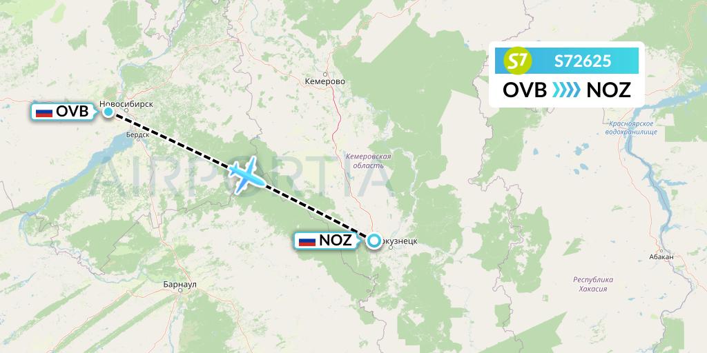 S72625 S7 Airlines Flight Map: Novosibirsk to Novokuznetsk