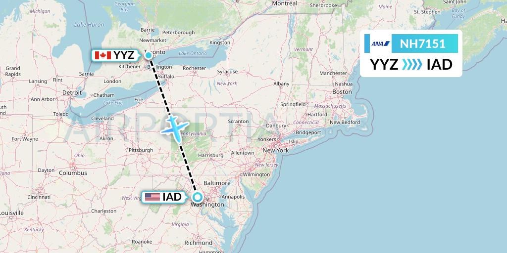 NH7151 All Nippon Airways Flight Map: Toronto to Washington