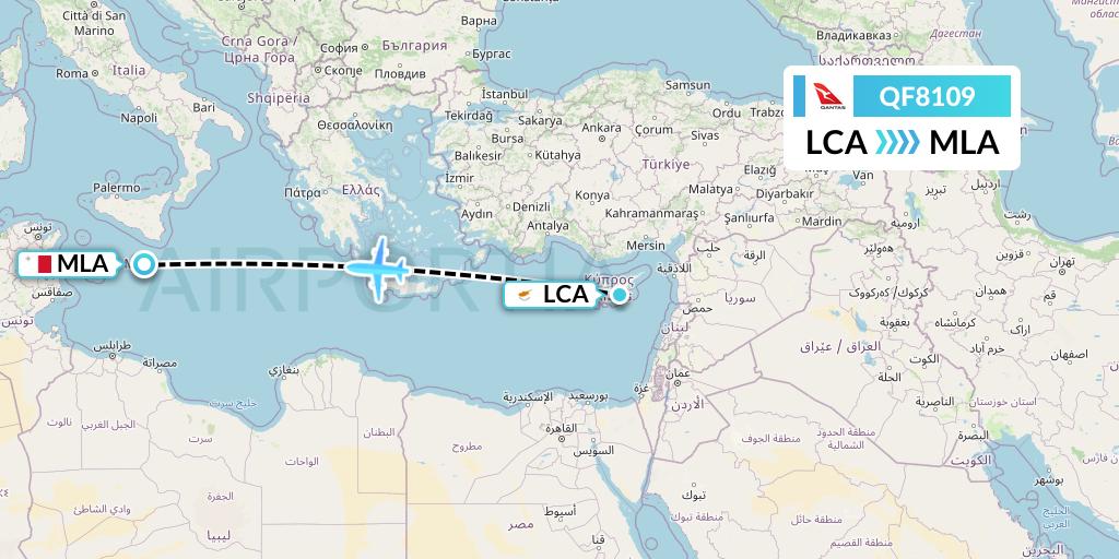 QF8109 Qantas Flight Map: Larnaca to Malta