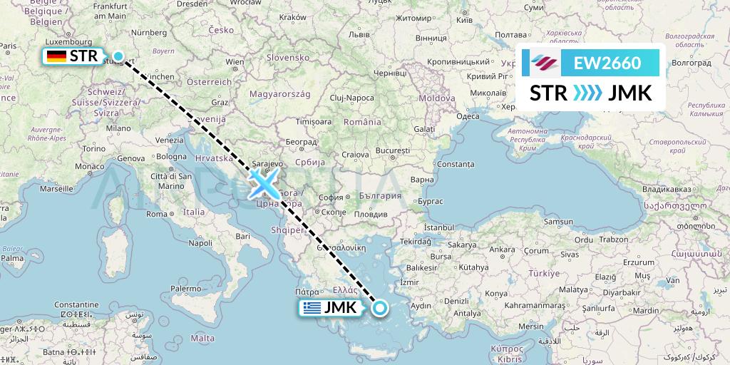 EW2660 Eurowings Flight Map: Stuttgart to Mykonos