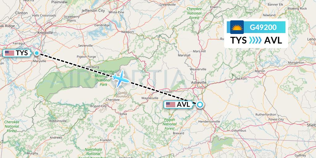G49200 Allegiant Air Flight Map: Knoxville to Asheville