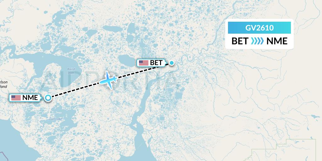GV2610 Grant Aviation Flight Map: Bethel to Nightmute