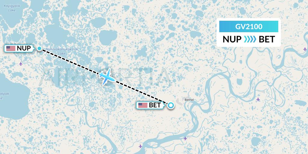 GV2100 Grant Aviation Flight Map: Nunapitchuk to Bethel
