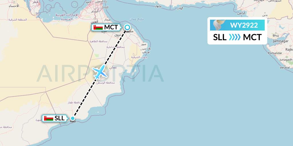 WY2922 Oman Air Flight Map: Salalah to Muscat