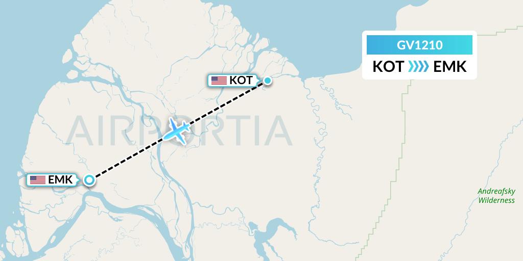 GV1210 Grant Aviation Flight Map: Kotlik to Emmonak