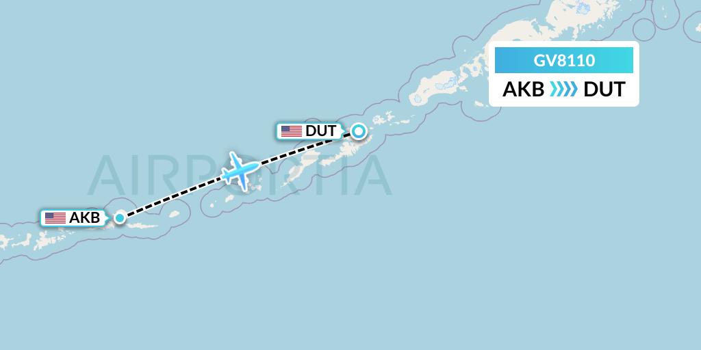 GV8110 Grant Aviation Flight Map: Atka to Unalaska