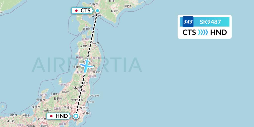 SK9487 SAS Flight Map: Sapporo to Tokyo