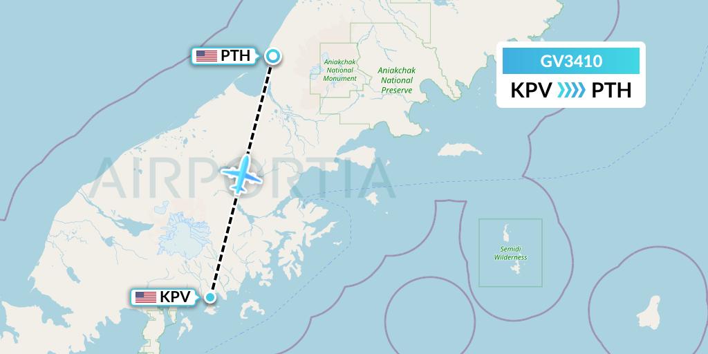 GV3410 Grant Aviation Flight Map: Perryville to Port Heiden